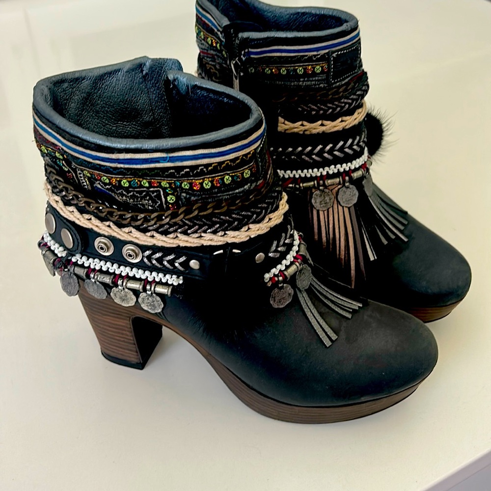 Emonk Ibiza boho platform booties.  One of a kind handmade in Spain